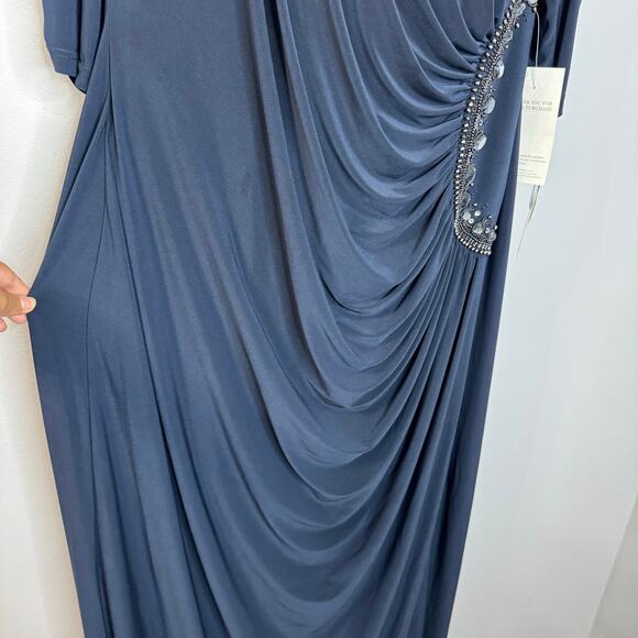 Adrianna Papell Beaded Jersey Maxi Dress Eclipse Blue Mother of the Bride Sz 20W - Picture 13 of 16